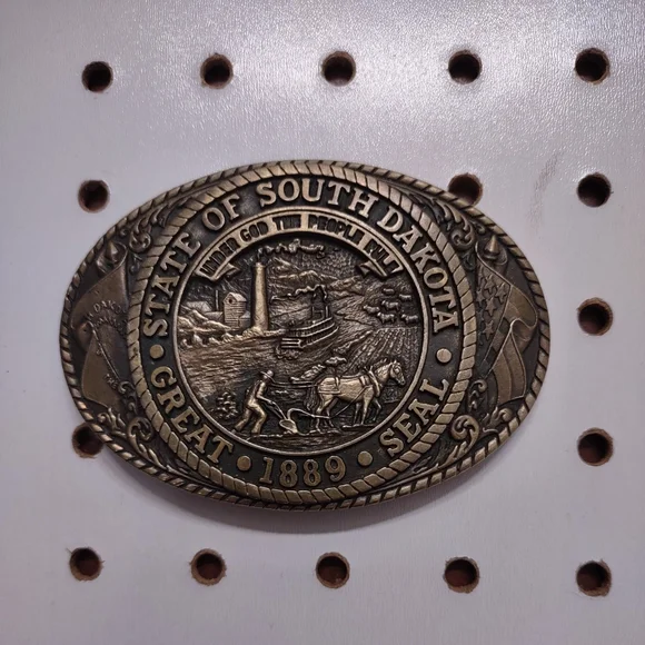 Vintage Tony Lama Solid Brass Belt Buckle - States Series - United States Brass Seal United States America Veteran Western Cowboy Nos  main image 4